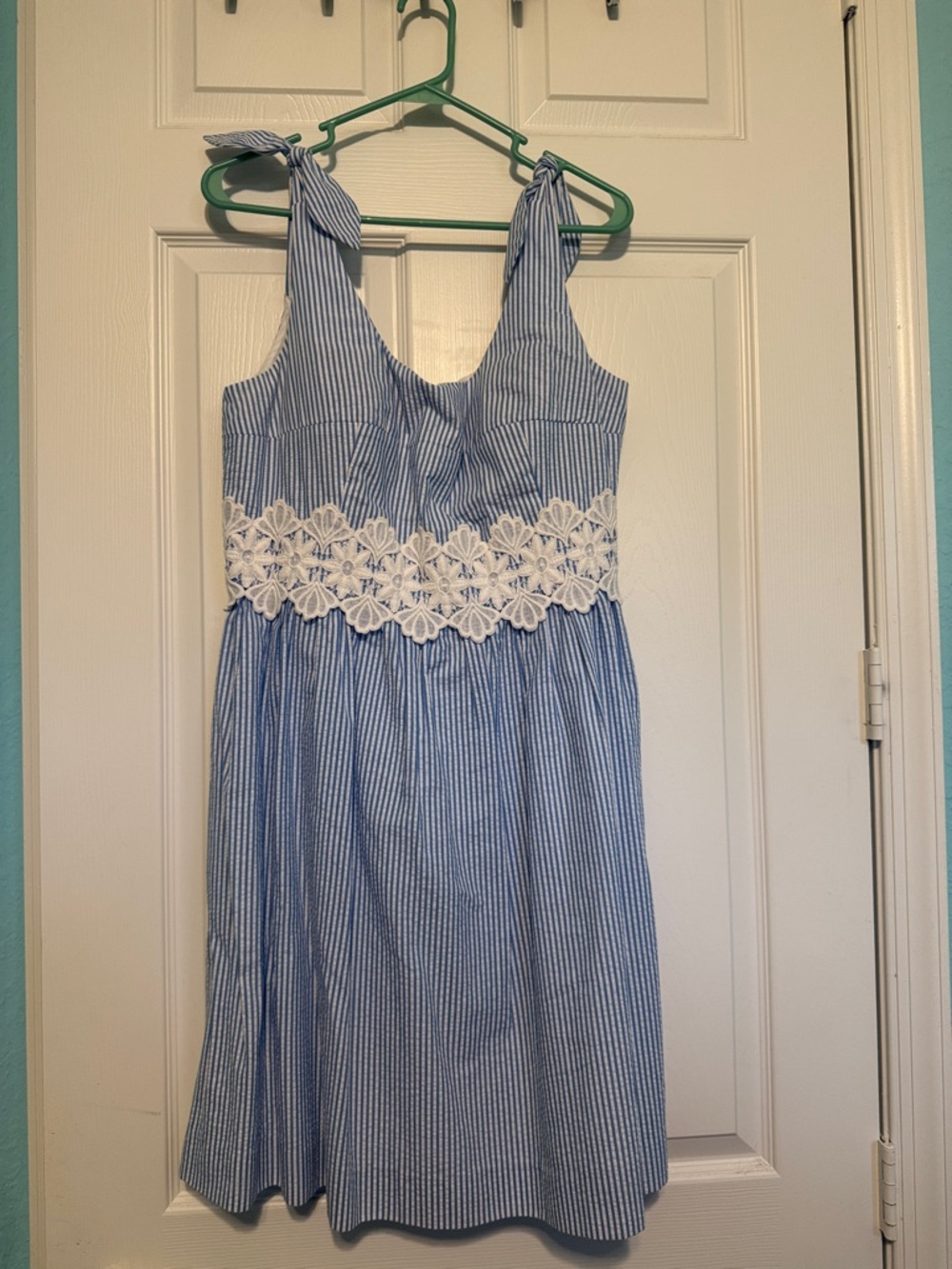 Lilly Pulitzer Blue and White Striped Tie-Shoulder Sundress with Crochet Waist